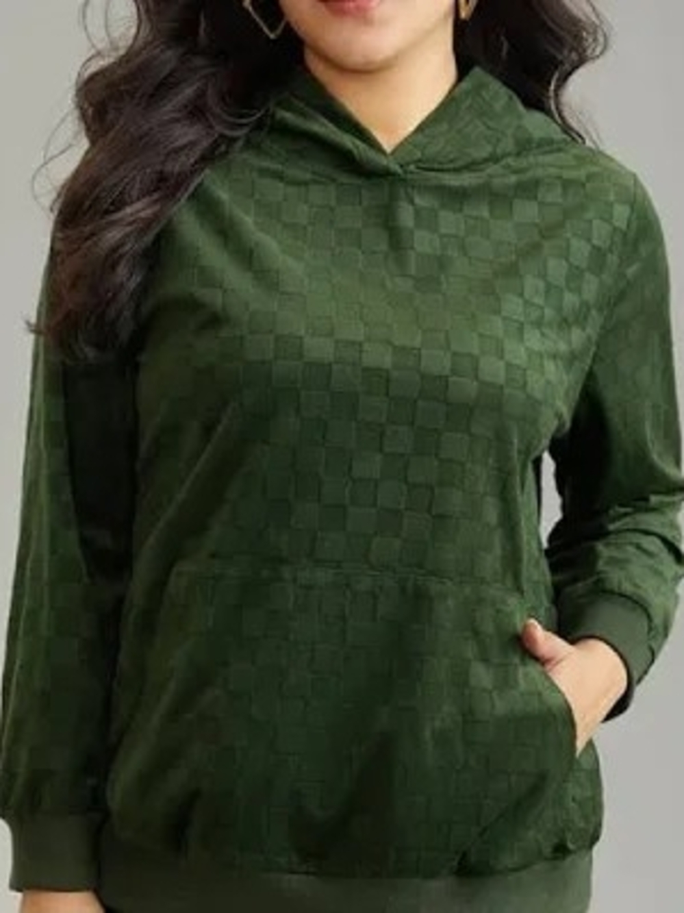 NEW Bloomchic Forest Green Checked Texture Hoodie 1x